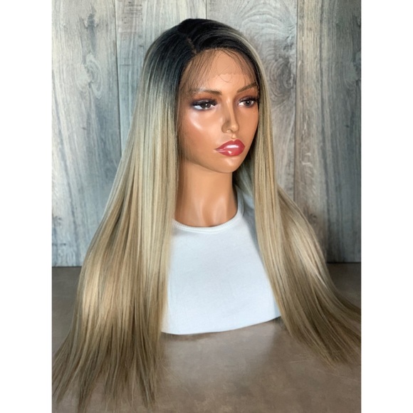 Ombre Mixed Blonde Straight Lace Front Wig - Picture 3 of 9